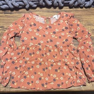 Tahari Kids Floral Blouse in Orange and Blue